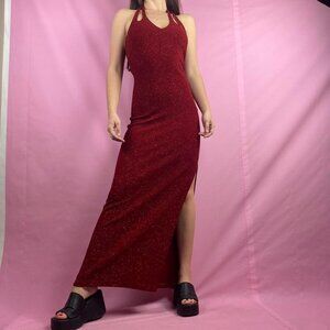 Vintage 90s Sparkly Red Cut Out Maxi Gown Steppin' Out USA Small